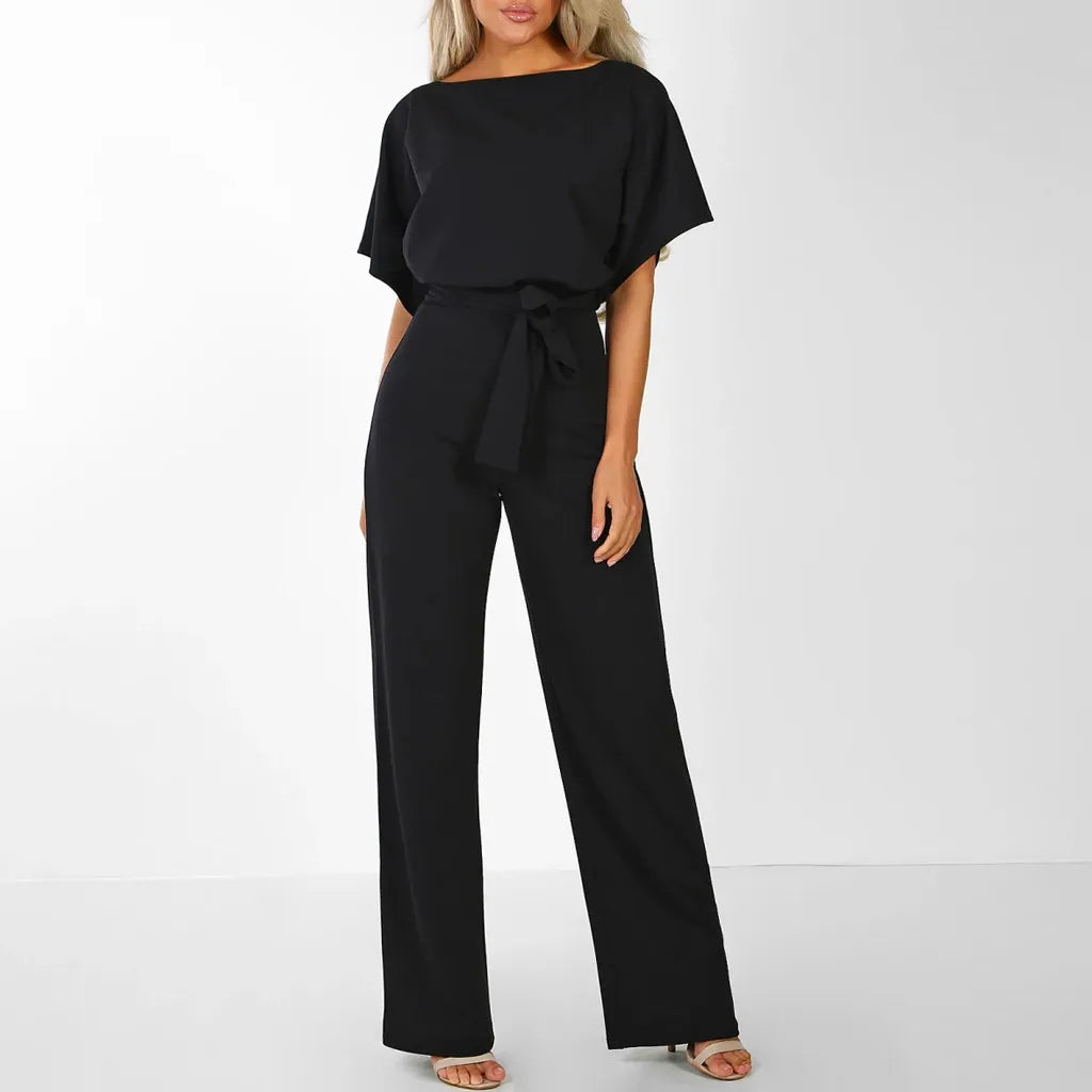 Women Summer Jumpsuit 2023 Short Sleeve Elegant Jumpsuit Long Wide Leg Pants High Waist Casual Bodysuit Plus Size Overalls Loose